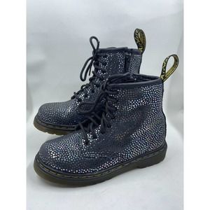 Doc Martens 1460T Black Kids Glitter Ankle Zipper Boots Girls Size 10